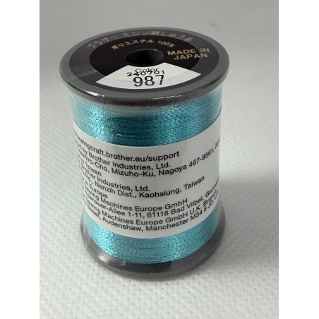 Bobine fil à broder BROTHER 300 m métallique 987 Bleu clair
