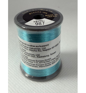 Bobine fil à broder BROTHER 300 m métallique 987 Bleu clair
