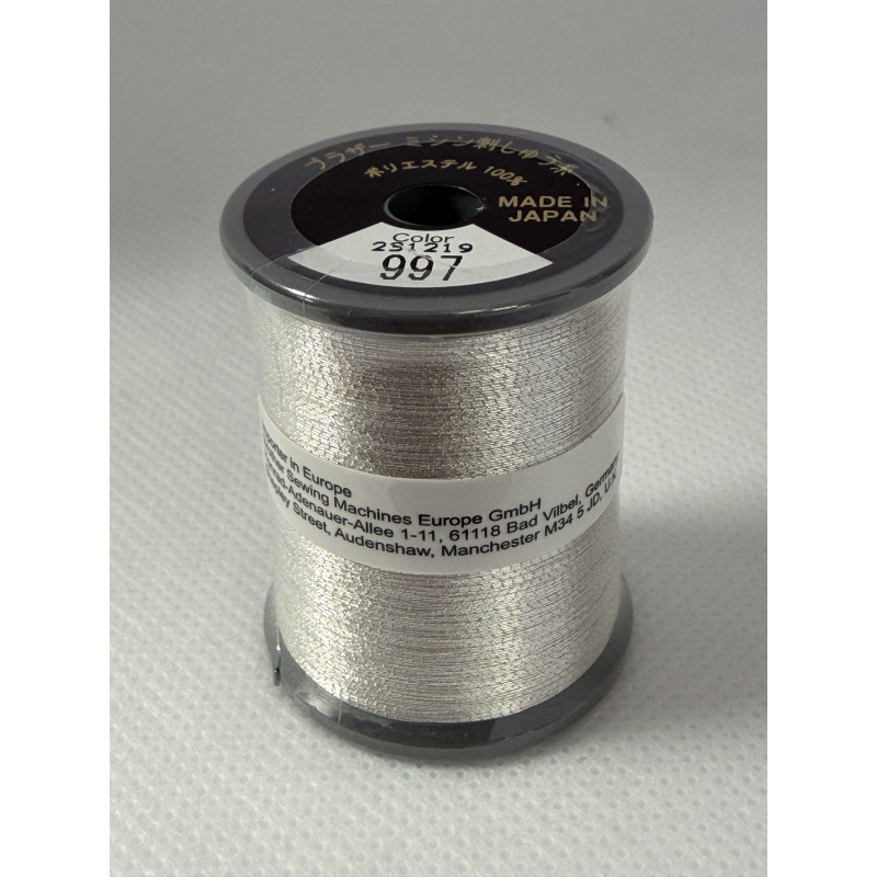 Bobine fil à broder BROTHER 300 m métallique 997 Argent