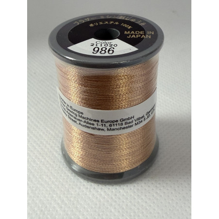 Bobine fil à broder BROTHER 300 m métallique 986 Cuivre
