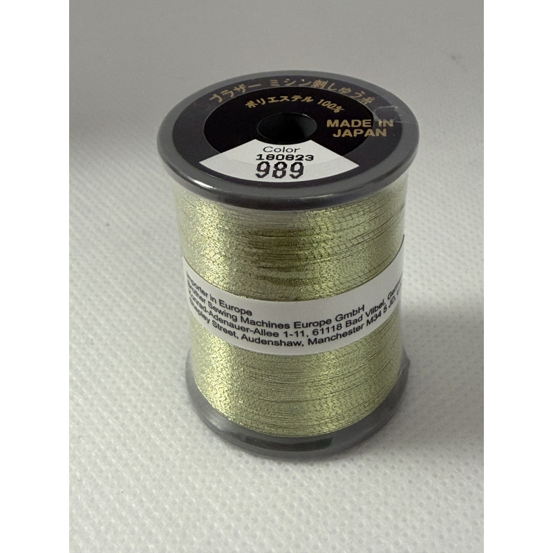 Bobine fil à broder BROTHER 300 m métallique 989 Vert tendre