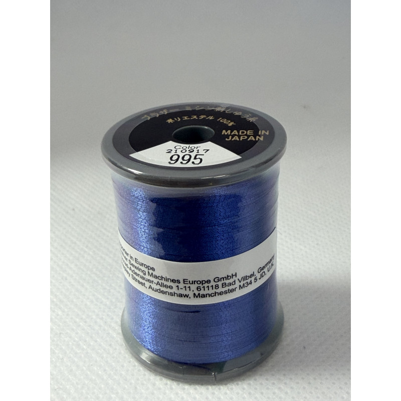 Bobine fil à broder BROTHER 300 m métallique 995 Bleu