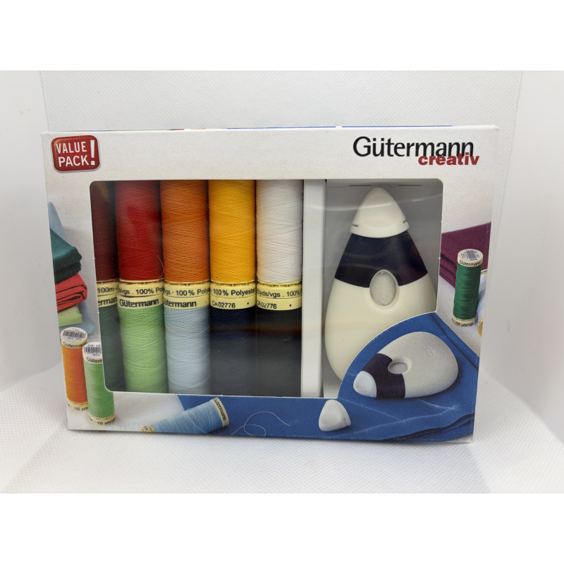 Pack 10 bobines de 100m polyester de la marque Gütermann et sa souris de traçage PRYM Pack 10 bobines de 100m polyester de la marque Gütermann et sa souris de traçage PRYM