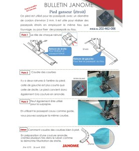 Pied passepoil étroit pour cordon 2 mm JANOME 9 mm réf 202462006