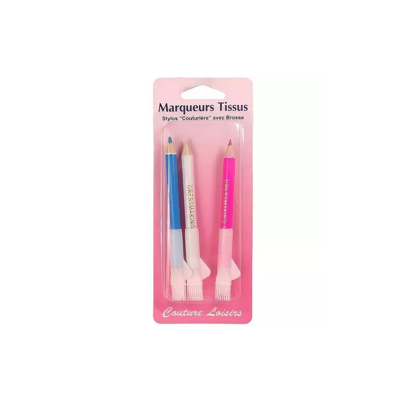 3 crayons à marquer avec brosse d'effacement Couture Loisirs réf 294.C