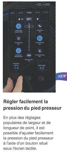 JUKI UX8 réglages à l'écran